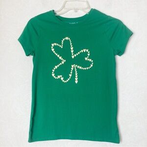 Cat & Jack St. Patrick Green Clover Heart Kids Tee Girl Size 10